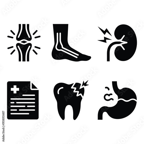 Pain and Illness Icons Set for Health and Medical Documentation