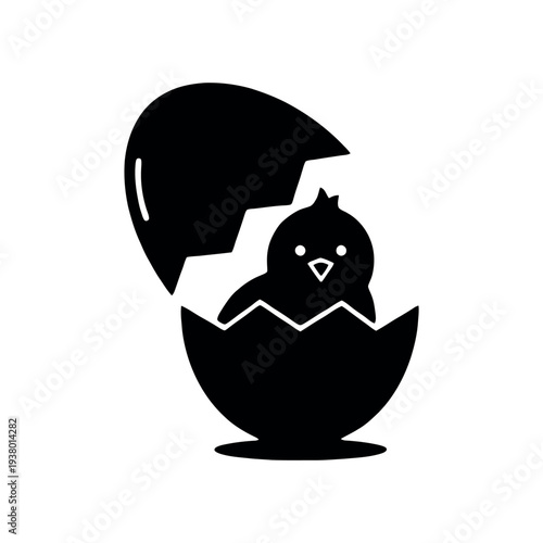 Easter sunday icon hatching chick emerging from egg symbolizing new life