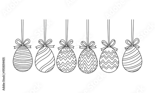 Easter sunday decorative eggs with ribbons and patterns