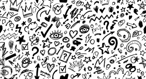 Hand Drawn Doodle Elements Collection Black and White.