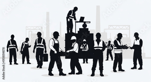 Silhouette of Construction Workers at a Construction Site.