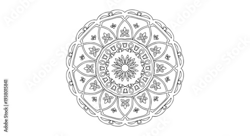 Minimalist mandala coloring page for stress-free relaxation vector illustration