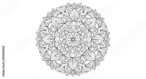 Hand-drawn mandala coloring page for stress relief and mindfulness vector illustration