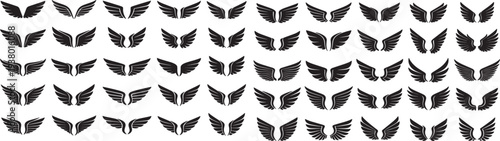 Set of various black wing icons on white background