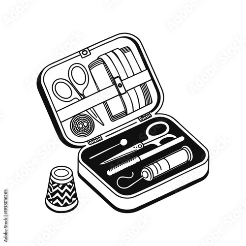 Vector illustration of sewing kit with tools