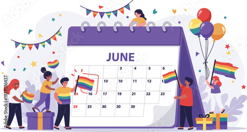 Whimsical illustration of dinosaurs and volcano landscape in pastel colors for kids