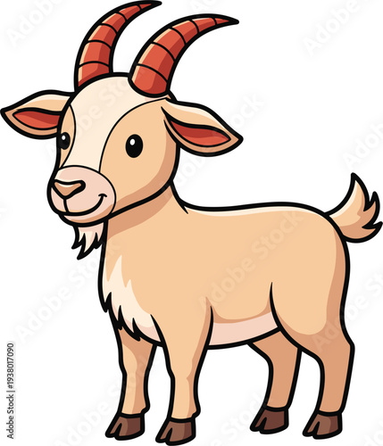 Cute Goat Cartoon Character Standing Farm Animal Mascot Vector Illustration Isolated for Kids Education, Agriculture Design, Farm Life, and Animal Clipart