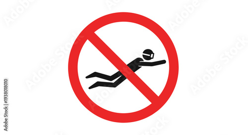 No Swimming Sign with Swimmer Icon and Red Circle.