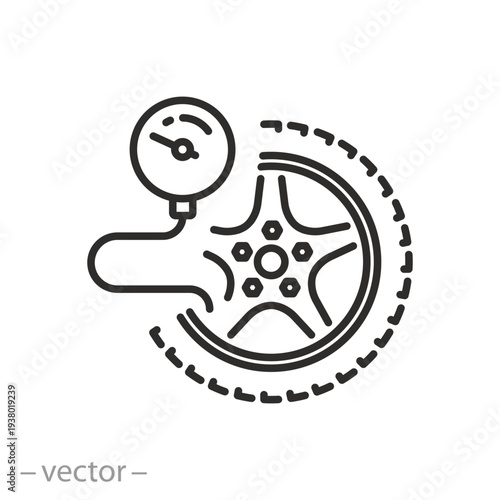 Tire pressure, tire inflation outline editable icon