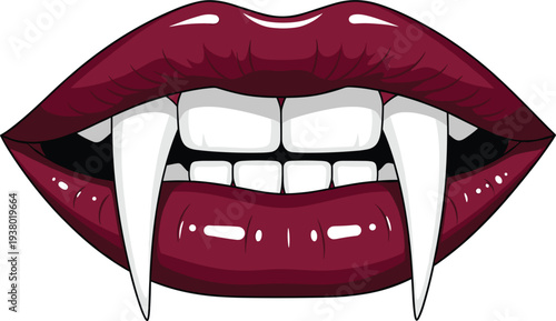 Vampire Lips with Sharp Fangs Cartoon Halloween Horror Vector Illustration for Spooky Vampire Character, Gothic Theme, and Halloween Design