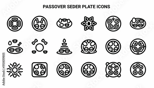 Passover Seder Plate Icons - Jewish Holiday Celebration Symbols