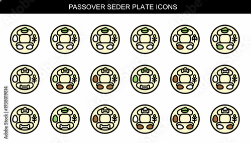 Passover Seder Plate Icons Collection