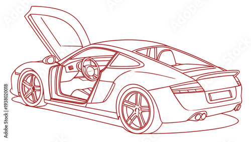 Luxury sports car with open doors and hood