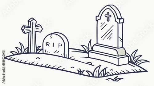 Simple cartoon graveyard with tombstones and cross
