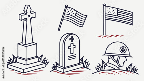 Memorial symbols for fallen soldiers in military cemetery