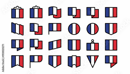 French Flag Icons Collection: Various Styles and Designs