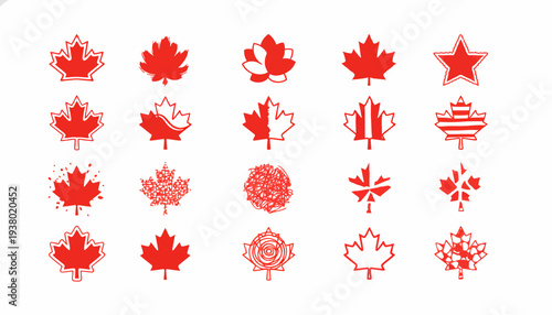 Canadian Maple Leaf Symbols - Red Silhouettes Collection