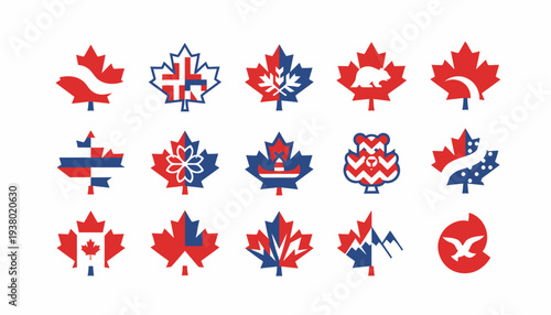 Canadian Maple Leaf Icons: Red and Blue Abstract Designs