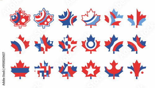 Canadian Maple Leaf Vector Icons - Red Blue Abstract Designs