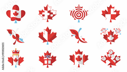 Canadian Maple Leaf Icons Set - Canada Day Celebration