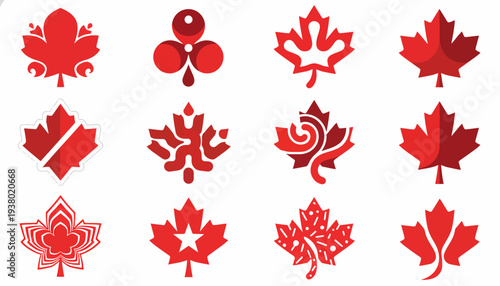 Canadian Maple Leaf Icons, Red Symbols Collection