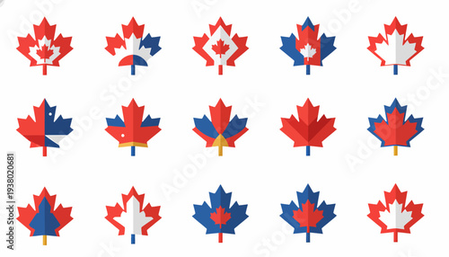 Canadian Maple Leaf Icons - Red, White, Blue Designs