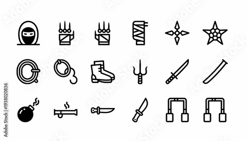 Ninja Warrior Icons: Weapons, Gear, and Symbols