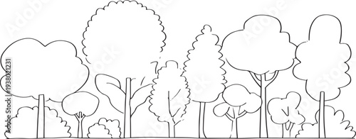 Simple line of diverse trees and bushes forest nature