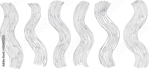 Six curved grey wavy lines with textured strokes