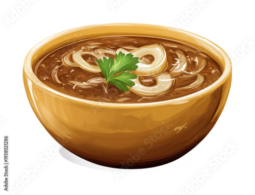 French Onion Soup for Classic French Cuisine - Isolated on White Background