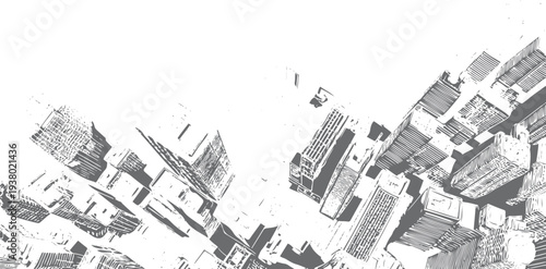 Aerial view of abstract city buildings in grayscale