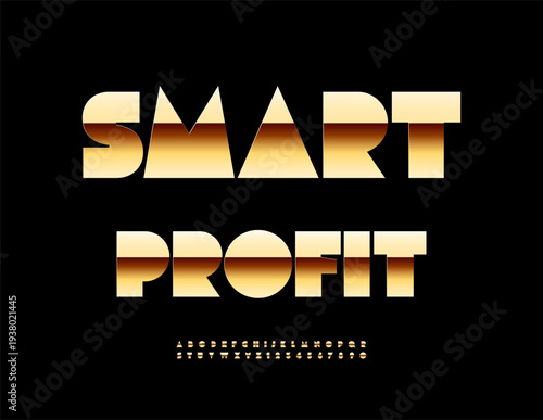 Vector Trendy icon Smart Profit. Modern Premium Golden Font. Chic Alphabet Letters and Numbers set.