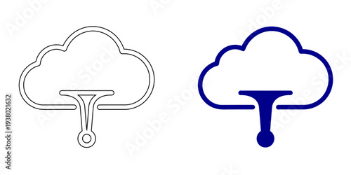 Cloud Processing Chip Icon Representing Digital Data Intelligence Web Hosting Hardware and Secure Network Microchip Technology in Navy Blue Line Art and Solid Style Vector Graphics