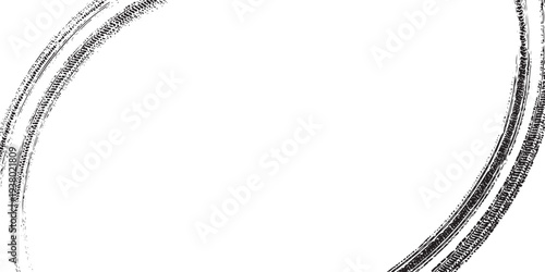 Black tire tracks curved on white background grunge