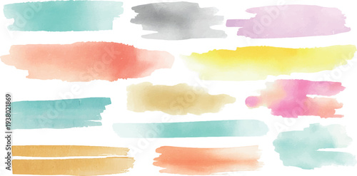 Collection of colorful watercolor brush strokes on white background