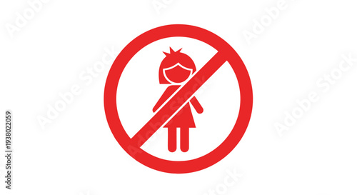 No girls allowed symbol a red circle with a line through a female figure.