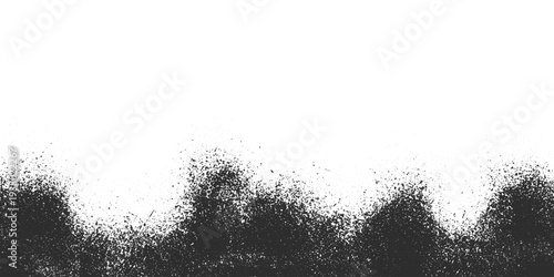 Abstract Black Ink Splatter Gradient Background, Grunge Spray Texture, Modern Minimalist Particle Dispersion, Distress Halftone Dot Pattern Vector.