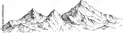 Hand drawn mountain range black and white mountains