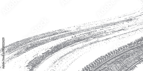 Grey tire tracks on white background abstract tire tread