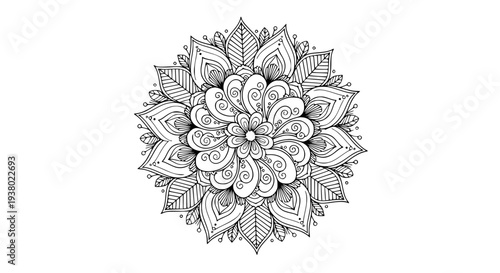 Hand-drawn mandala coloring page for stress-free mindfulness and relaxation vector illustration