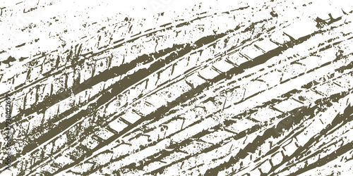 Olive green tire track impression on white textured background