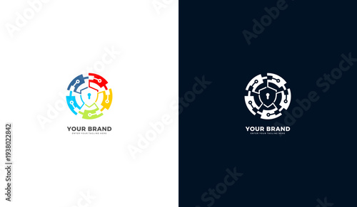 Modern circuit shield logo for digital security branding