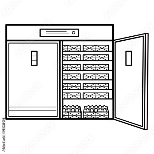 Poultry Farm Egg Cold Storage concept, chicken Egg hatching incubator vector icon design,