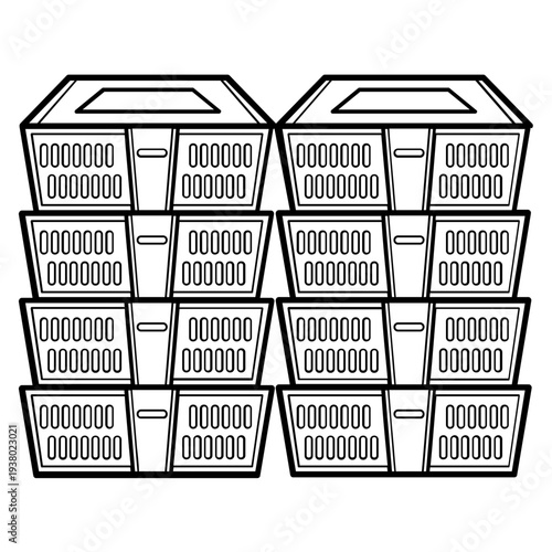poultry transport crates concept, Chicks delivery storage boxes vector icon design,