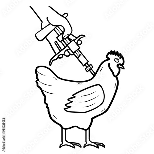 poultry vaccination process concept, Chicken Health Care Injection vector icon design, farm bird immunization stock illustration