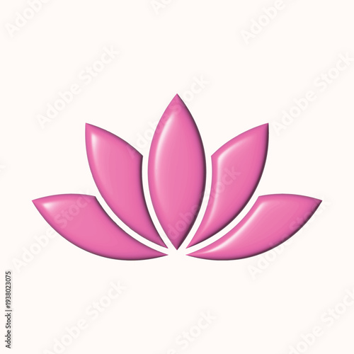 3D Pink Lotus Flower Vector Icon with Glossy Finish; Zen Lily Symbol for Yoga, Wellness, Spa, and Meditation. Spiritual Design Element with Beveled Edges Isolated for Web, Apps, and Branding.