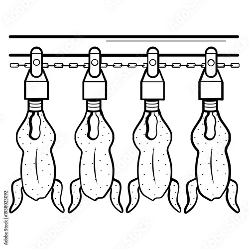 poultry processing plant concept, chicken slaughterhouse conveyor vector icon design,