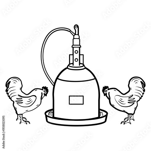 poultry water dispenser concept, chicken farm drinking system vector icon design,