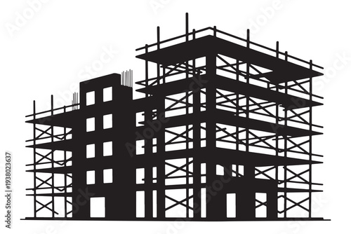 Modern building under construction with scaffolding