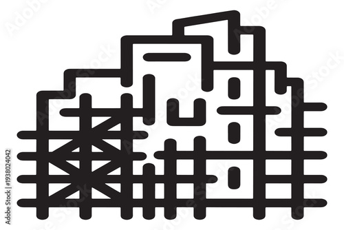 Modern building under construction with scaffolding